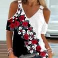 thumbnail image 1 of ICHUANYI Clearance Women Summer Sexy T- Shirt Cold Shoulder Pullover Blouse V-Neck Short Sleeve Printed Tops Blouse(Red, M) ICHUANYI WER2023080806591, 1 of 4