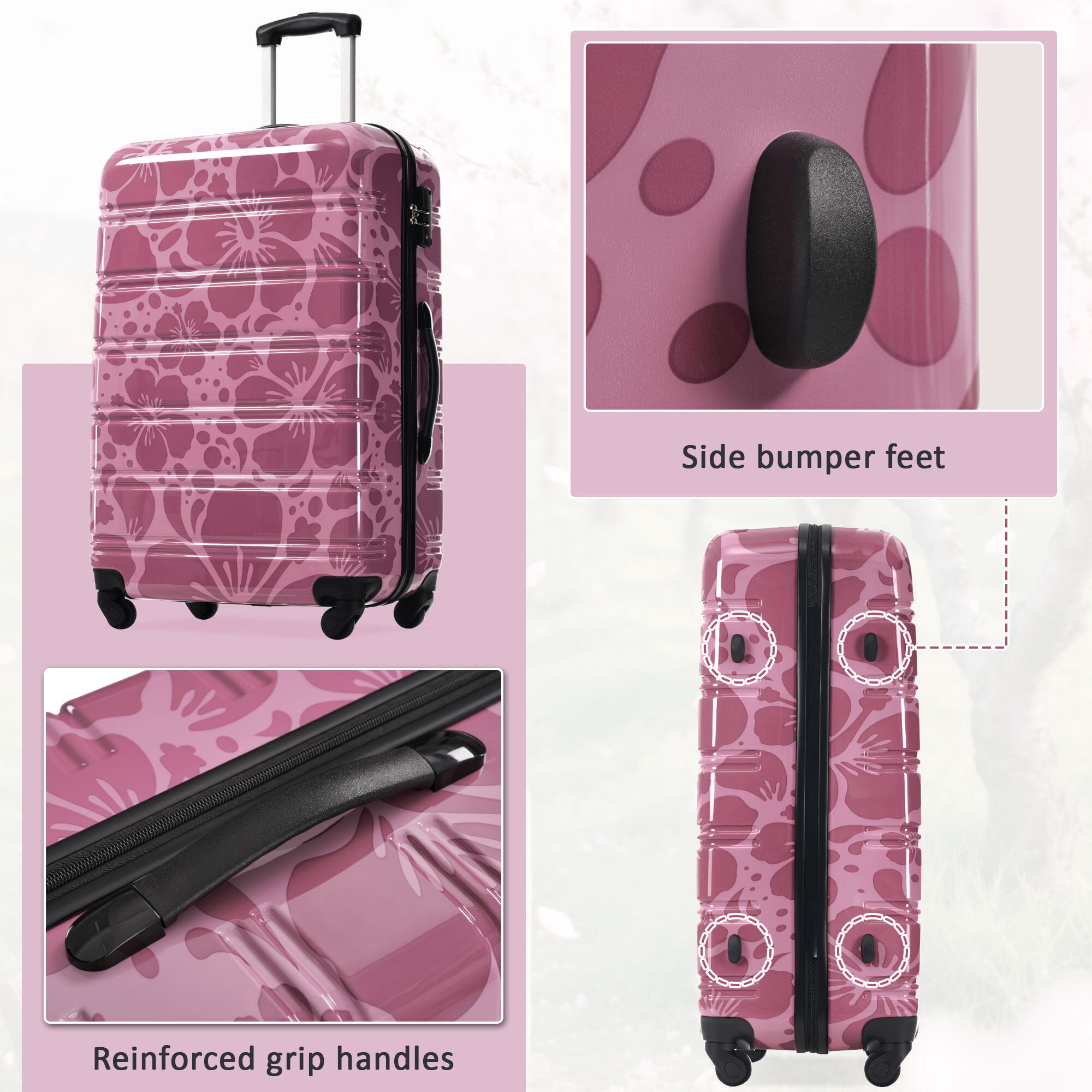 Hardside Suitcase, Hardshell Luggage Sets 3 pcs Spinner Suitcase with TSA Lock Lightweight-20"+24"+28" Luggages, Pink Purple Hardside Luggage,Pc Hardside Checked Luggage