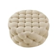 thumbnail image 3 of Inspired Home Niles Beige Linen Ottoman - Tufted Allover, Castered Legs, 3 of 7