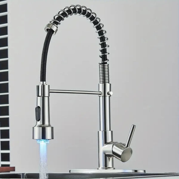 Brushed Nickel LED Kitchen Faucet Pull Down Sprayer Single Handle Swivel Sink Mixer Faucet