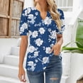 thumbnail image 2 of T Shirts For Women Womens Tops V Neck Tops Puff Short Sleeve T Shirt Pleated Floral Printed Tunic Blouse Shirts, 2 of 7