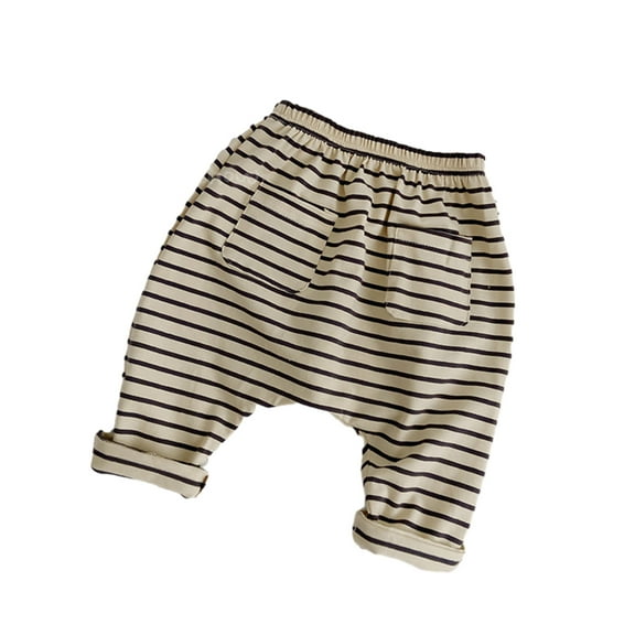Odeerbi Toddler Boys Girls Bloomers Pants Cotton Harem Pants 0-3 Years Baby Long Pants Striped Elastic Waist Casual Soft Carrot Pants Khaki