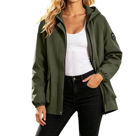 Htigea Fall Jackets for Women Full Zip Up Hooded Coat Lightweight Outdoor Active Jacket with Pockets Green XL