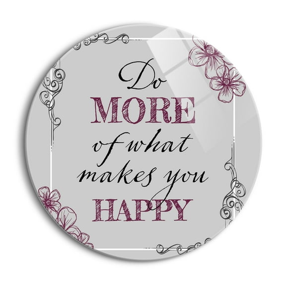 More Of What Makes Happy Mist Grey Scroll 24 inch Glass Round Wall Hanging Sign
