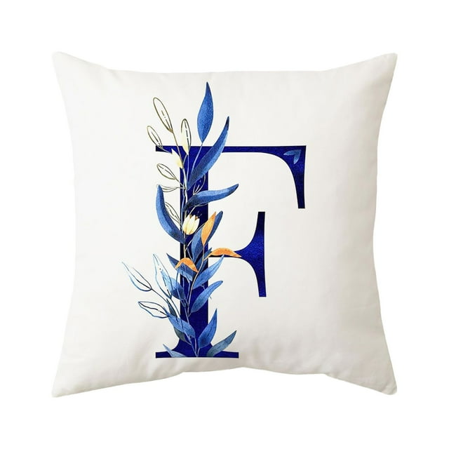 Throw Pillow Cover Alphabet Flowers 18x18 Inch Square Pillow Protector for Sofa Couch Bedroom Car Home 1pc