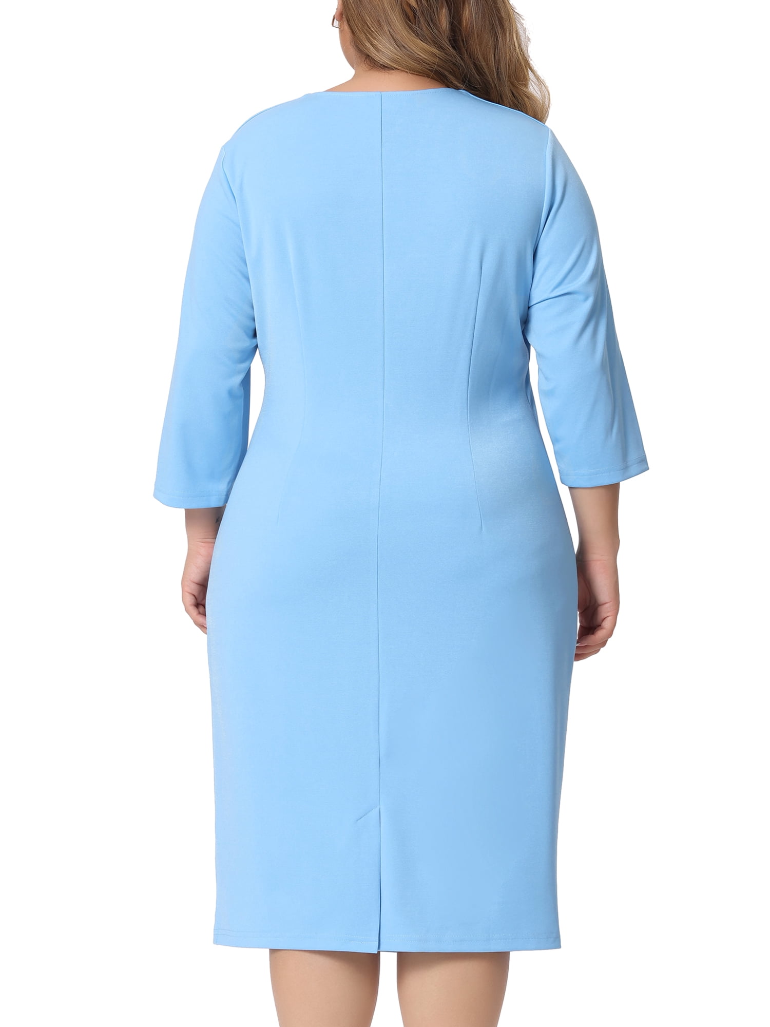 Unique Bargains Women's Plus Size Square Neck Pleated Front Sheath Dresses 1X Blue