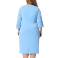 thumbnail image 4 of Unique Bargains Women's Plus Size Square Neck Pleated Front Sheath Dresses 2X Blue, 4 of 6