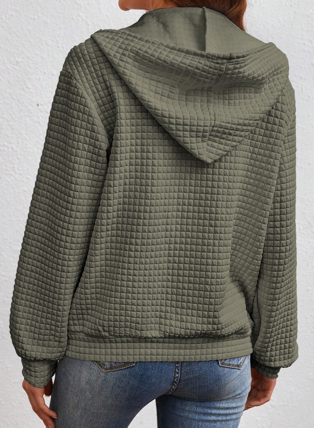 DOKOTOO Women's Hoodies Zip Up Oversized Sweatshirt Fall Casual Drawstring Waffle Hooded Jackets with Pocket S-2XL