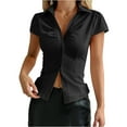 thumbnail image 2 of Godokuleh Button Up Shirt Women Button Down Babydoll Top Short Sleeve Fitted Collared V Neck Cropped Teen Tops Black S, 2 of 5