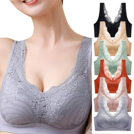 

Women Floral Lace Bra Wirefree Soft Active Bra Push Up Seamless Bralettes Underwear Widen Shoulder Straps