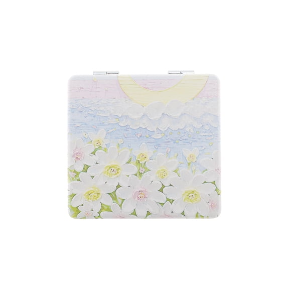 Unique Bargains Hand-painted Oil Painting Makeup Mirror Blue White 1 Pc