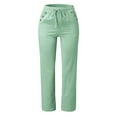 thumbnail image 3 of YFELWZ Womens Plus Size Loose Drawstring Button Casual Wide Leg Long Pants Solid Color Linen Trousers Green S, 3 of 3