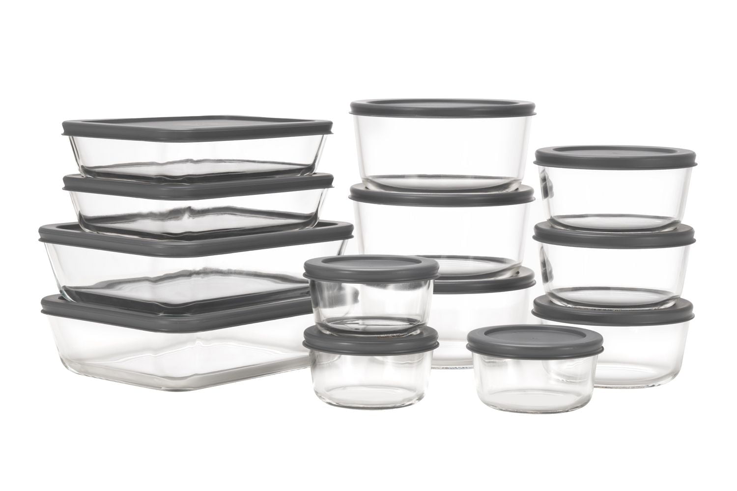 MAINSTAYS Glass food storage set with PE Lid of round and rectangular shape, DIFFERENT VOLUME: 236/472/944/700/1400ML