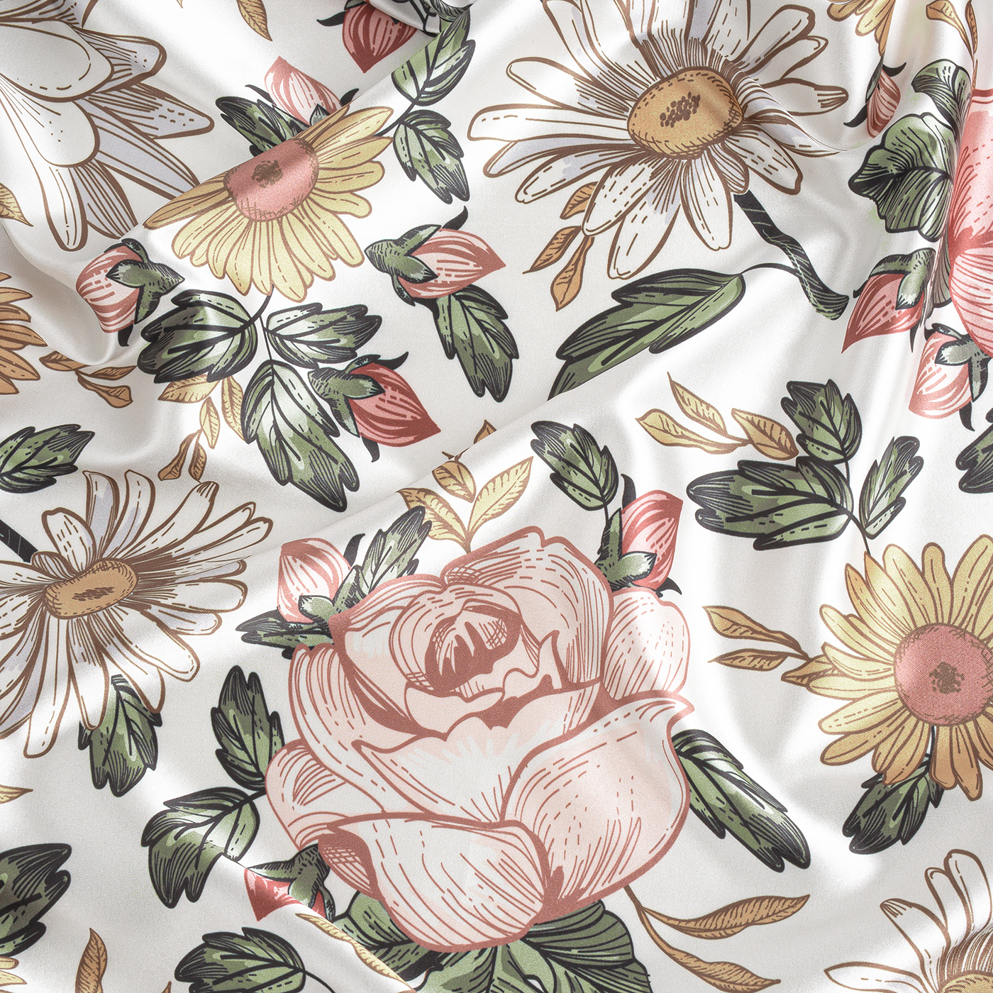 Sweet Jojo Designs Vintage Floral Blush Pink Yellow Sage Green White Satin Fitted Crib Sheet