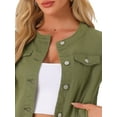 thumbnail image 5 of DARING DIVA Women's Button Down Collarless Cropped Denim Jacket L Army Green, 5 of 6