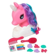 Kid Connection Unicorn Styling Head Toy Play Set, Blue Eyes, Multi-color Hair
