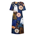 thumbnail image 6 of Women's Halloween Themed Casual Dress, Round Neck with Pockets Style , Everyday Outings, Halloween Print Casual Dress for Ladies Blue B 2XL, 6 of 6