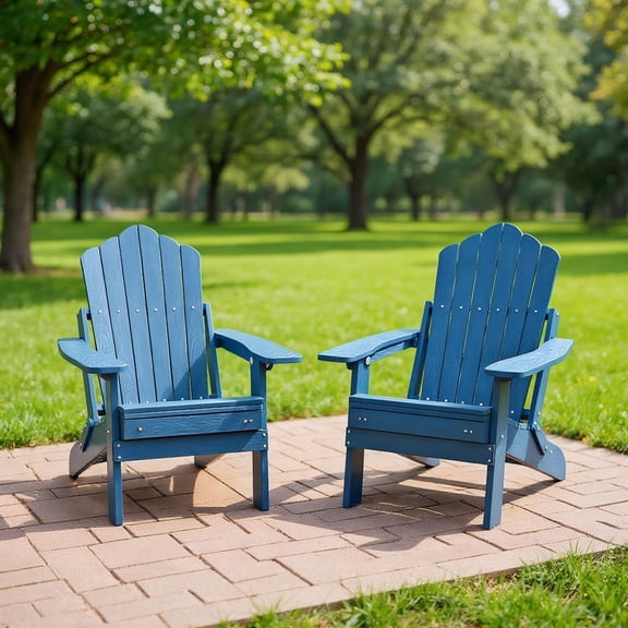 Topcobe All-Weather HIPS Patio Adirondack Lounge Chair with Retractable Footrest, Outdoor Patio Furniture for Garden Backyard Pool Deck-Navy