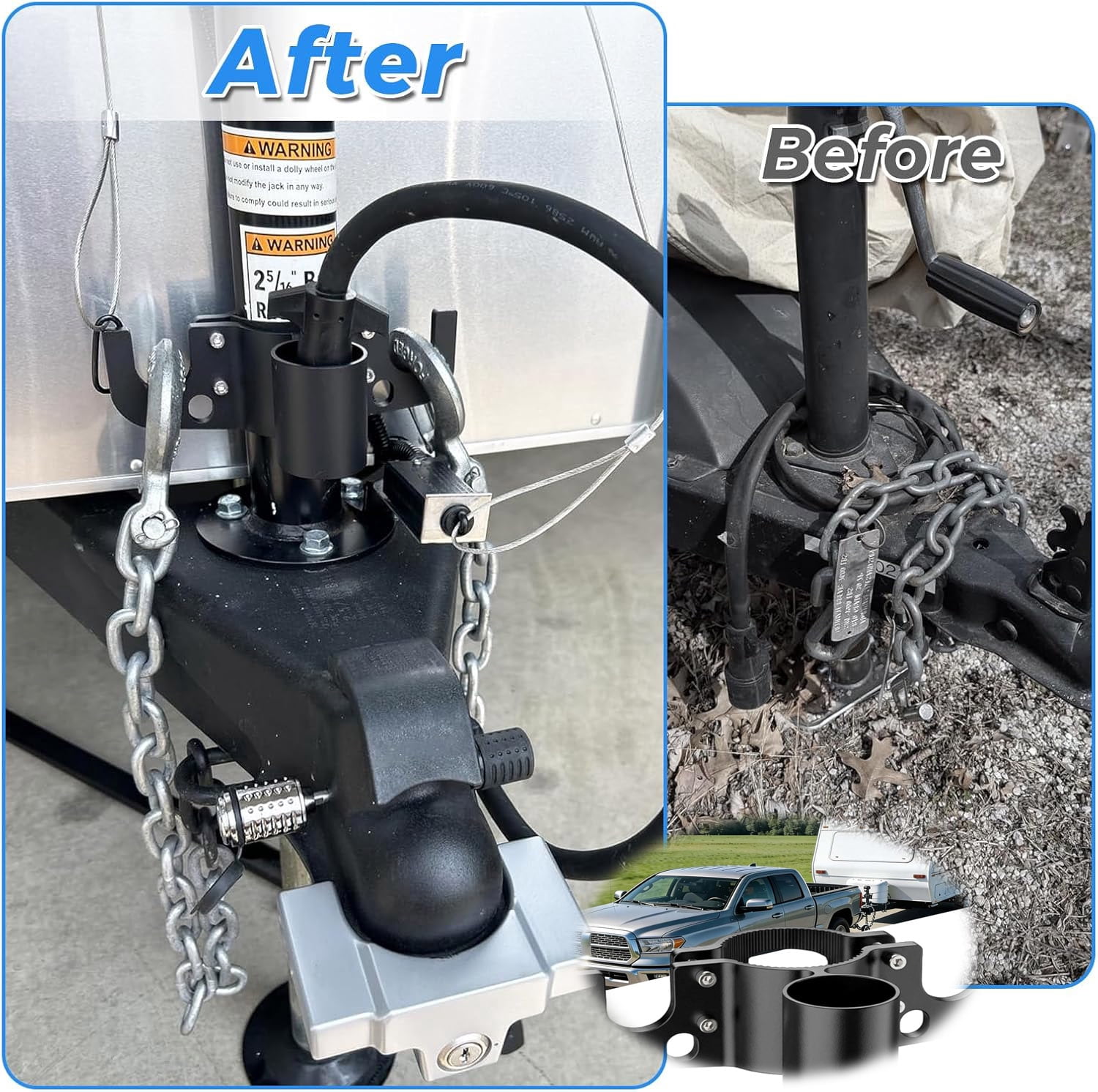 Trailer Towing Chain Organizer, Aluminum 7 Way Plug Holder Heavy Duty RV Accessories Cover Kit Outside Camper Tongue Jacks Travel Side Hooks Cable Harness , Heavy-Duty Trailer Chain Holder