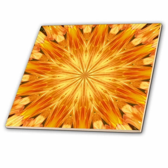 3dRose, Yellow And Orange Kaleidoscope Pattern, 8 Inch Ceramic Tile