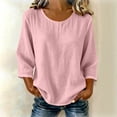 thumbnail image 2 of Diufon Womens Crinkle Gauze Blouse 3/4 Sleeve Round Neck Casual Loose Tops Solid Color Summer Tunic Shirts, 2 of 8