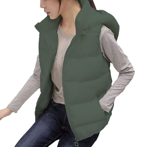 Baqcunre Puffy Vests for Women with Hood, Detachable Hat 2024 Autumn / Winter Women's Cotton Vest Short Slim Down Cotton Vest Coat 1 Pc Cotton Vest Army Green XL
