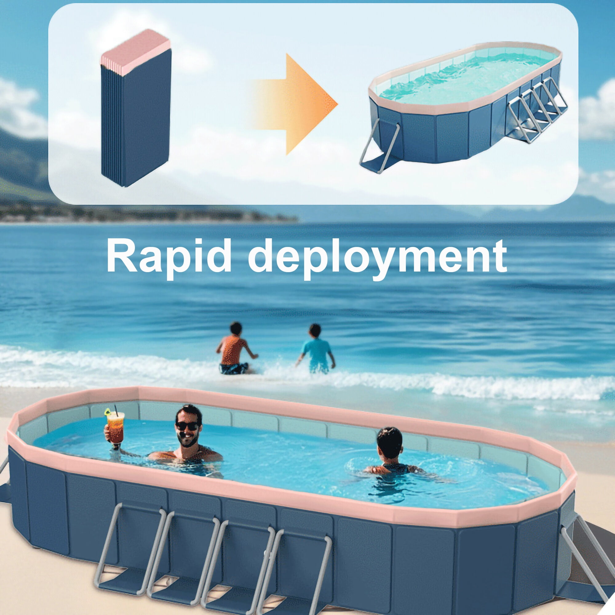 Above Ground Pool 2.1m PVC folding pool (not inflatable) bathes and cools in summer, suitable for outdoor patio beach garden,Inflatable Pool