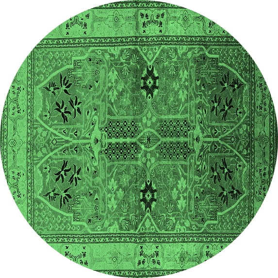 Ahgly Company Indoor Round Oriental Emerald Green Traditional Area Rugs, 6' Round