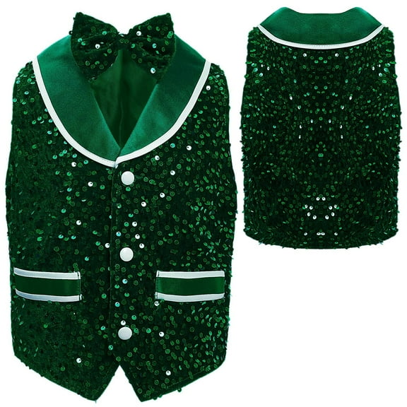 Kaerm Boys Girls Sequined Waistcoat Jazz Hip Hop Performance Dance Crop Tops Disco Party Vests Jacket Dark Green 10