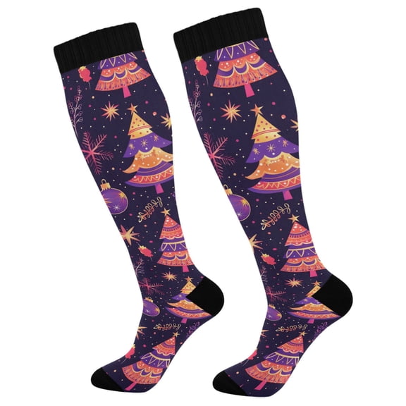joogoo Christmas Tree Snowflakes Long Socks Women Men Knee High Sock