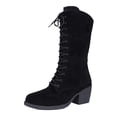 thumbnail image 2 of OKBOP Women's Mid Calf Lace-Up Boots Round Toe Chunky Heel Retro Faux-Leather Casual, 2 of 5