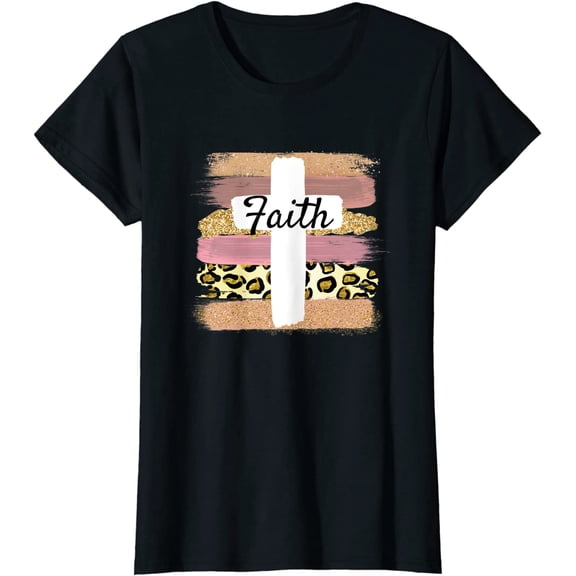 Christian Faith & Cross Leopard Cheetah Ombre Print Jesus T-Shirt Women Tops
