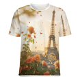 thumbnail image 5 of Blossoming Paris Eiffel Tower Womens Tops Women's Fashion Casual Short Sleeve Flower Print Round Neck Pullover Top Blouse, 5 of 6