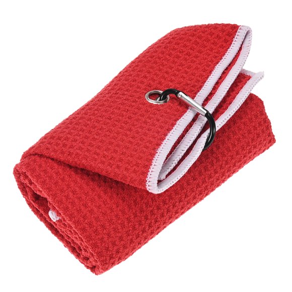 Toalla de golf Uxcell de microfibra con patrón de waffle con clip de bloqueo - [Rojo - 23.6 IN] Toalla para palo de golf