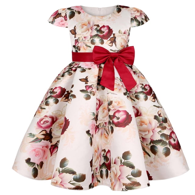 Zwiiyzr 2025 Robe de Première Communion 2-8 Ans Robe de Demoiselle d'Honneur Élégante Manches Courtes Satin Ligne A Robe de Princesse pour Mariage Rouge