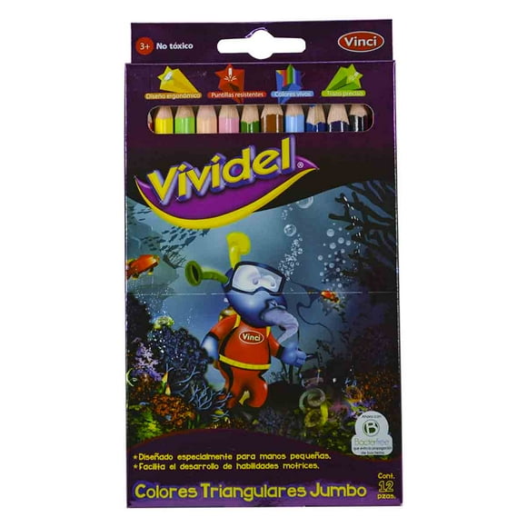 Lápices de Colores Vividel Caja con 12 Piezas Triangulares Jumbo