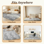 Qunler 5 x 8 Rug for Living Room, Large Washable Shag Rug, Indoor Modern Tie-dye Area Rugs for Bedroom, Rectangle Fluffy Home Carpets, Gray