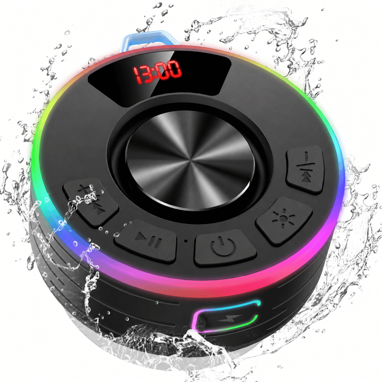 Portable Bluetooth Speaker IPX7 Waterproof, Mini Shower Speaker with Suction Cup, 360° Stereo Sound, 12H Playtime, Party Speaker Bluetooth 5.3, Rgb LED, Hands-Free Calls, for Pool, Beach, Bike, Gifts