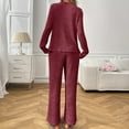 thumbnail image 3 of SMihono Women's 2 Piece Lounge Sets Outfits Knit Long Sleeve V Neck Top Drawstring Wide Leg Pants Matching Sets Loungewear Wine L, 3 of 6