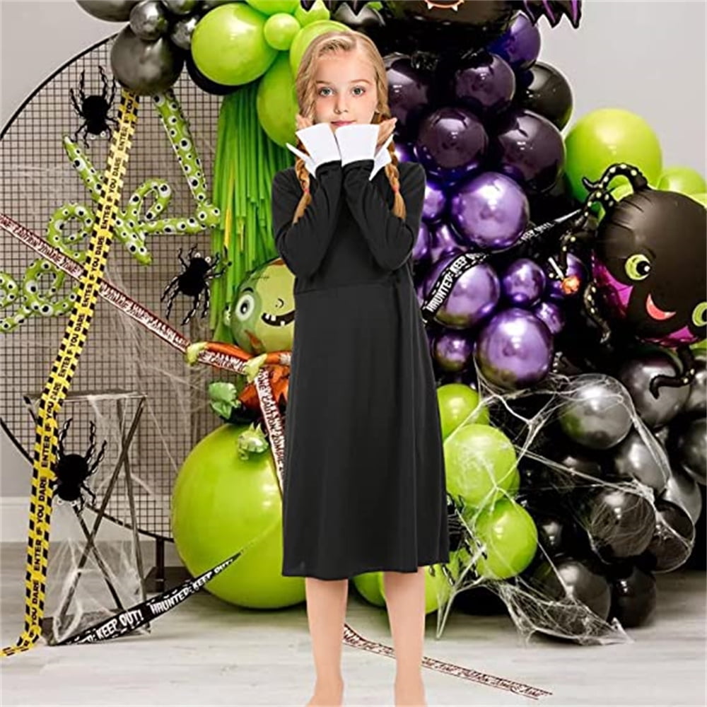 FancyDressWale Wednesday Addams Costume Girls Peter Pan Collar Dress H –