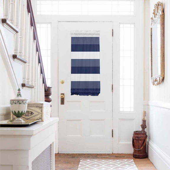 Navy Blue White Striped Door Curtains for Door Window, French Sidelight Front Back Door Curtains With Tieback, Farmhouse Stripes Kitchen Rod Pocket Drapes Panel, 25"x40"