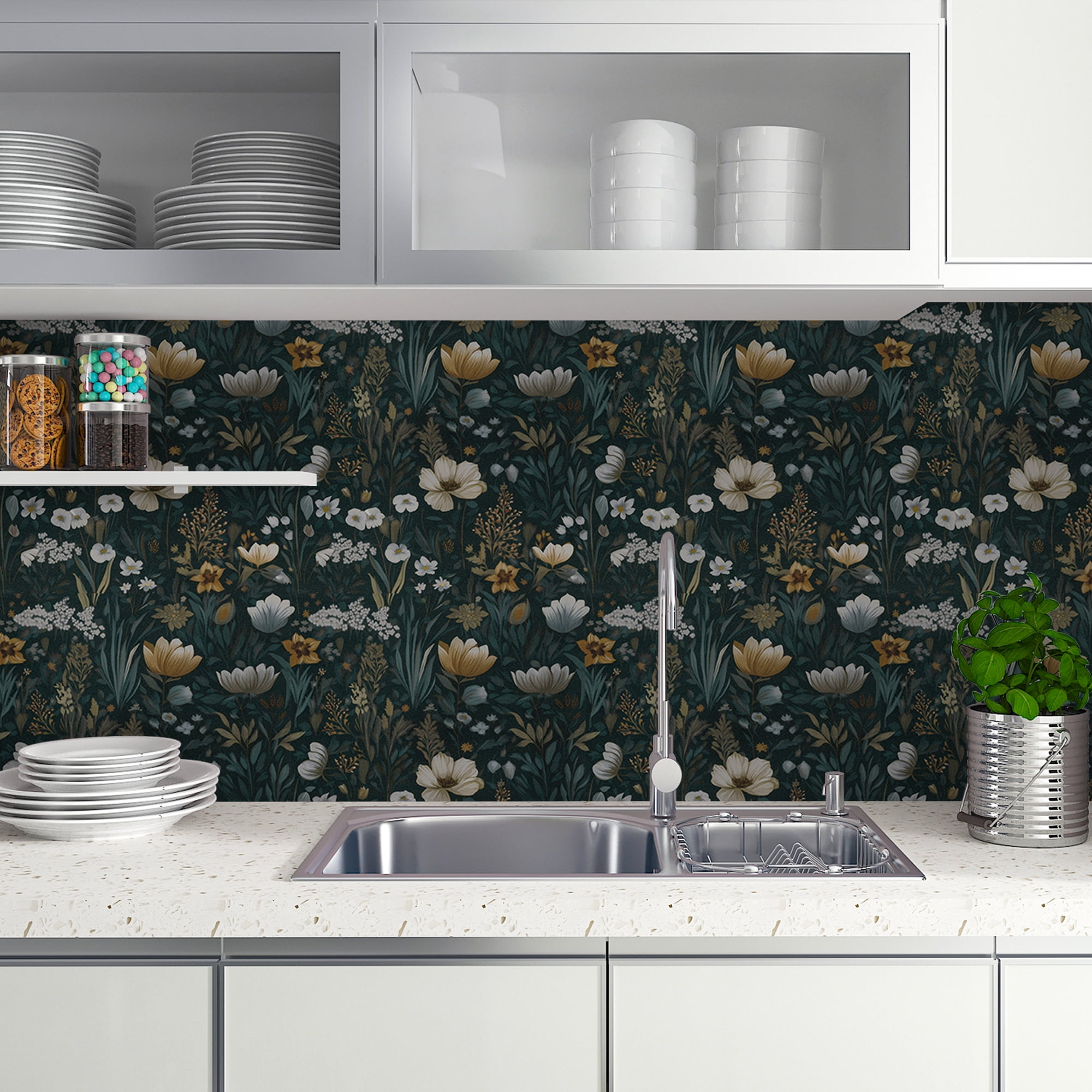 Abyssaly Floral Peel and Stick Wallpaper 17.3 "x 393.7" Wallpaper Vintage Vinyl Contact Paper Suitable for Home Walls Cabinet Bedroom