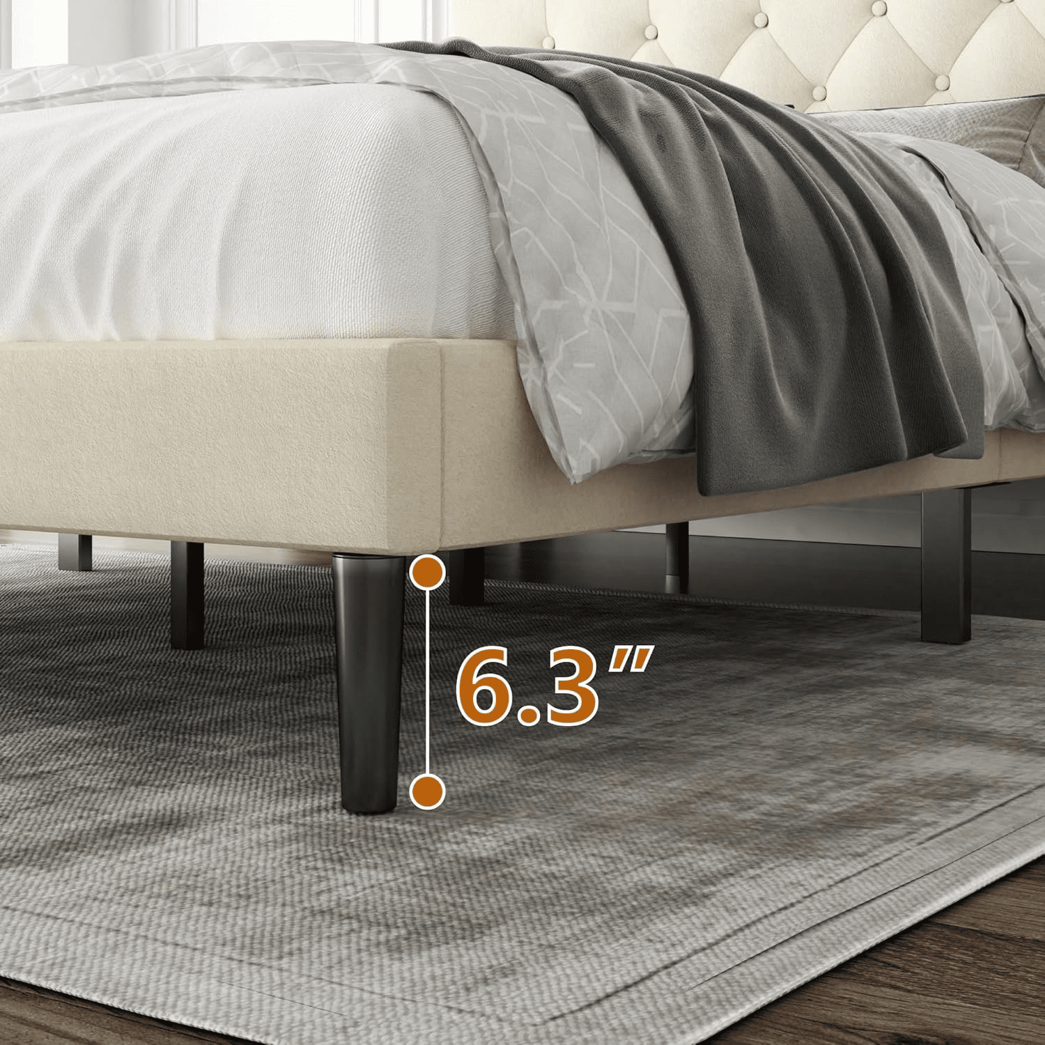 VIPLOV Full Size Bed Frame , Modern Fabric Upholstered Platform Bed Frame with Strong Wood Slat Support, Easy Assembly,Beige