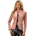 thumbnail image 1 of Chaqueta de terciopelo de oficina frontal con botón de solapa con muesca vintage para mujer Rosa S, 1 of 6