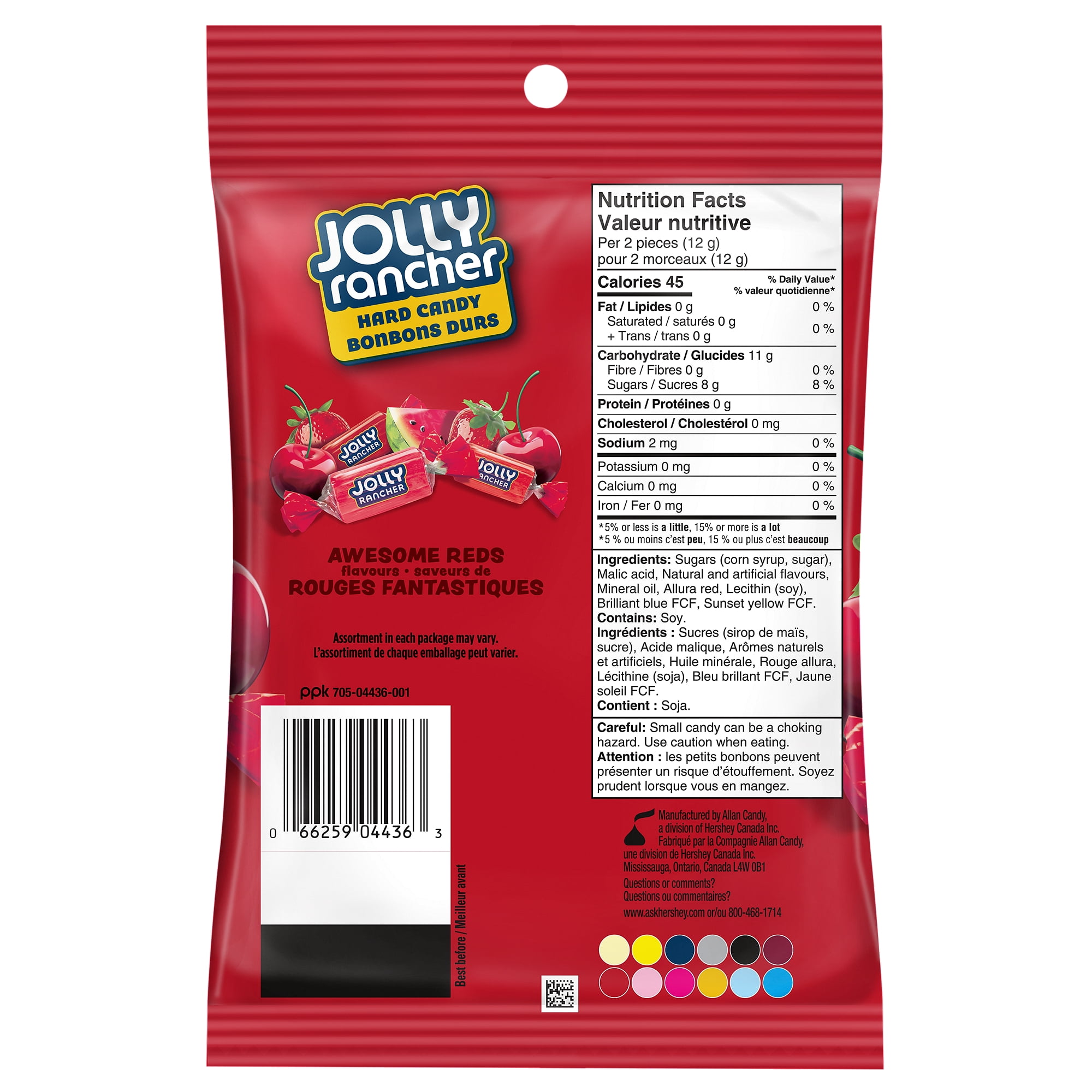 JOLLY RANCHER Bonbons durs rouges fantastiques, cerise, fraise, melon d’eau et punch aux fruits, 184 g