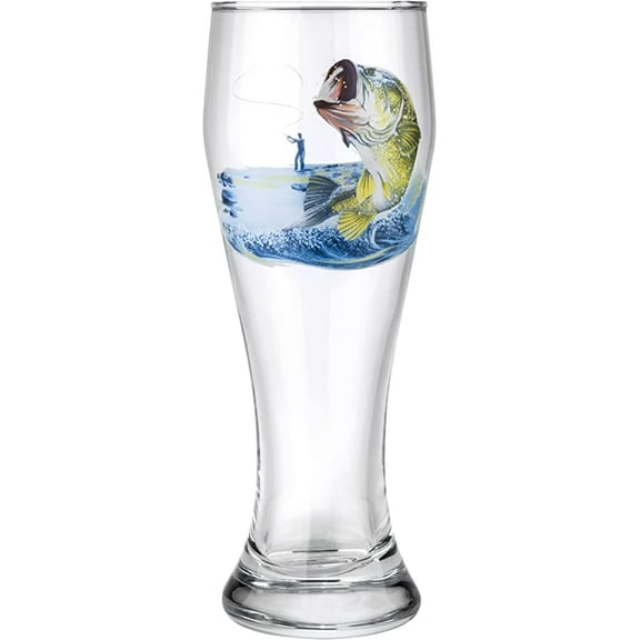 Victoria Bella 42116-09 European Made Classic Pilsner Glasses. 14oz "Fishing. The Bas Fish" Pattern.