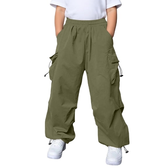SJLDQY Boys Cargo Pants Straight leg Casual Baggy Pants Solid Color Loose Fit Trousers with Pockets