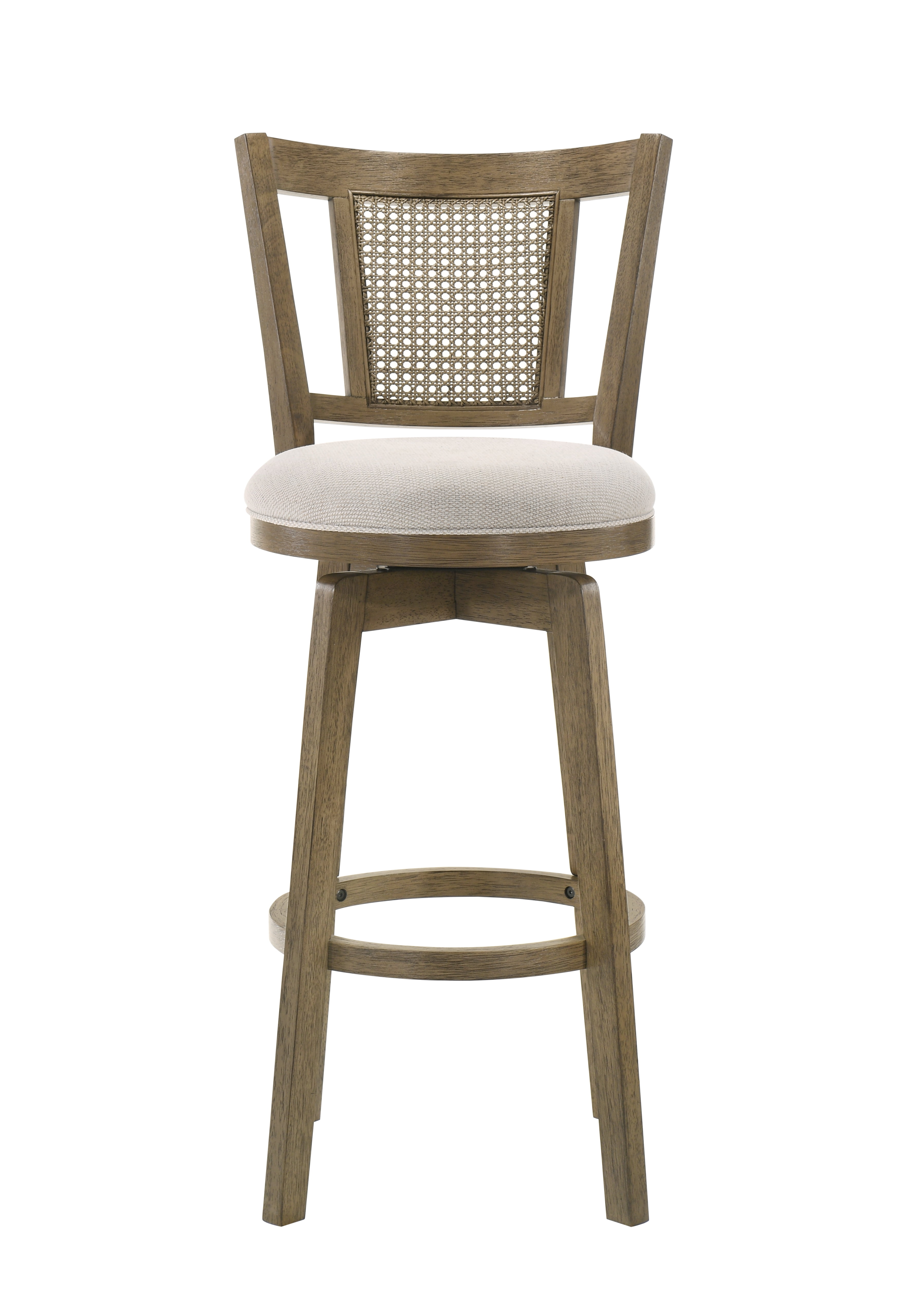 Armen living Isla 26 in. Putty Brown Counter Height Rubberwood Swivel Barstool with Cream Fabric Seat