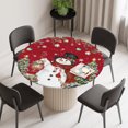 thumbnail image 2 of Round Fitted Tablecloth with Elastic Edge, Red Snowman Christmas Waterproof Table Cloth Table Cover for 55"-60" Tables, Xmas Tree Snowflake Ball Poinsettia Tablecloths for Dining Picnic Party Outdoor, 2 of 9