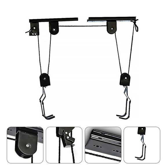 FOMIYES Overhead Storage Rack Bike Hoist Lift Black for Garage 1 Set